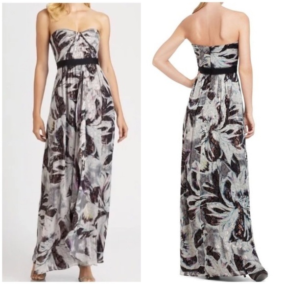 NWT BCBGMaxAzria Auriel Metallic Shimmer Sweetheart Maxi Gown Floral Sz 10 - Picture 1 of 14